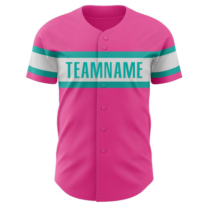 Custom Pink White-Aqua Authentic Baseball Jersey