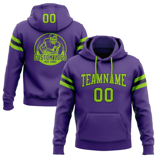 Custom Stitched Purple Neon Green-Black Football Pullover Sweatshirt Hoodie