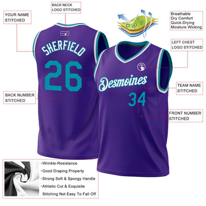 Custom Purple Teal-White Authentic Throwback Basketball Jersey