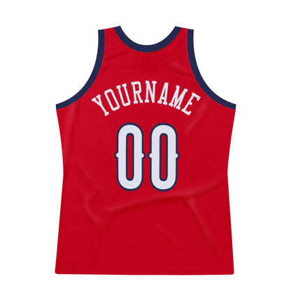 Custom Red White-Navy Authentic Throwback Basketball Jersey