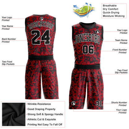 Custom Red Black-White Round Neck Sublimation Basketball Suit Jersey