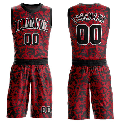 Custom Red Black-White Round Neck Sublimation Basketball Suit Jersey