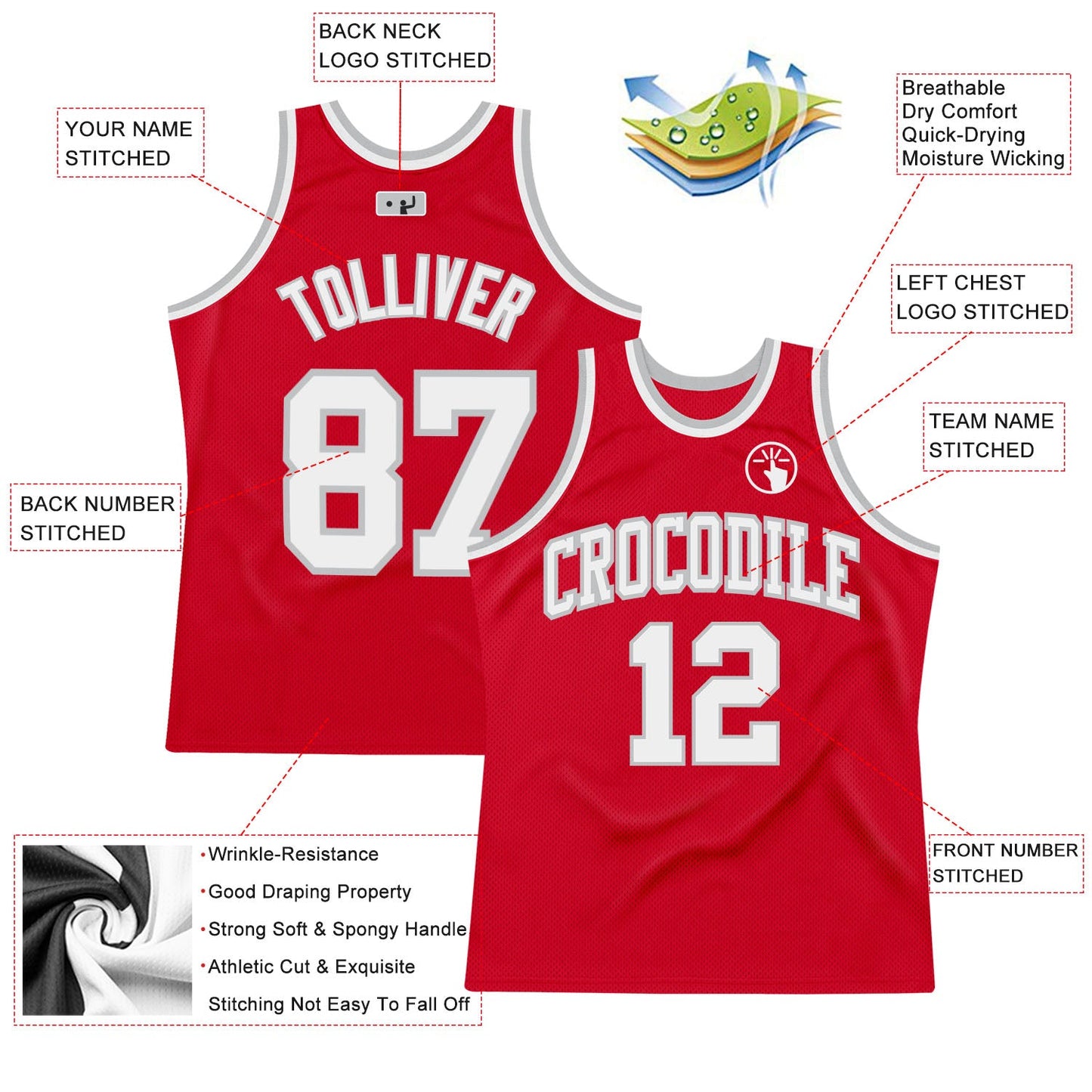 Custom Red White-Gray Authentic Throwback Basketball Jersey