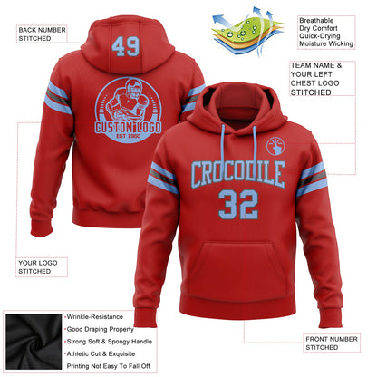 Custom Stitched Red Light Blue-Steel Gray Football Pullover Sweatshirt Hoodie