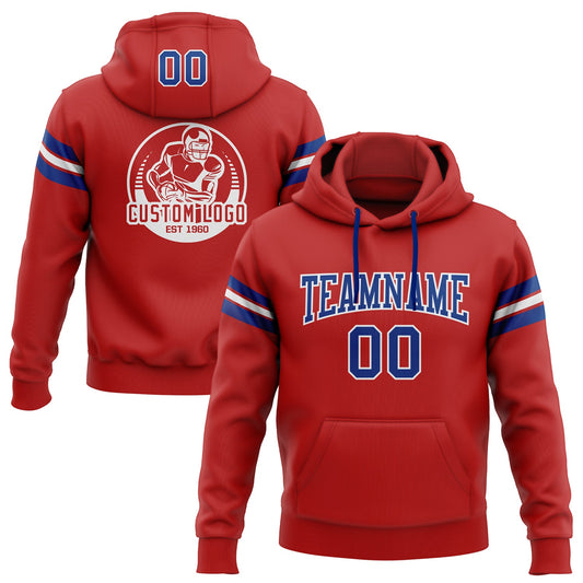 Custom Stitched Red Royal-White Football Pullover Sweatshirt Hoodie