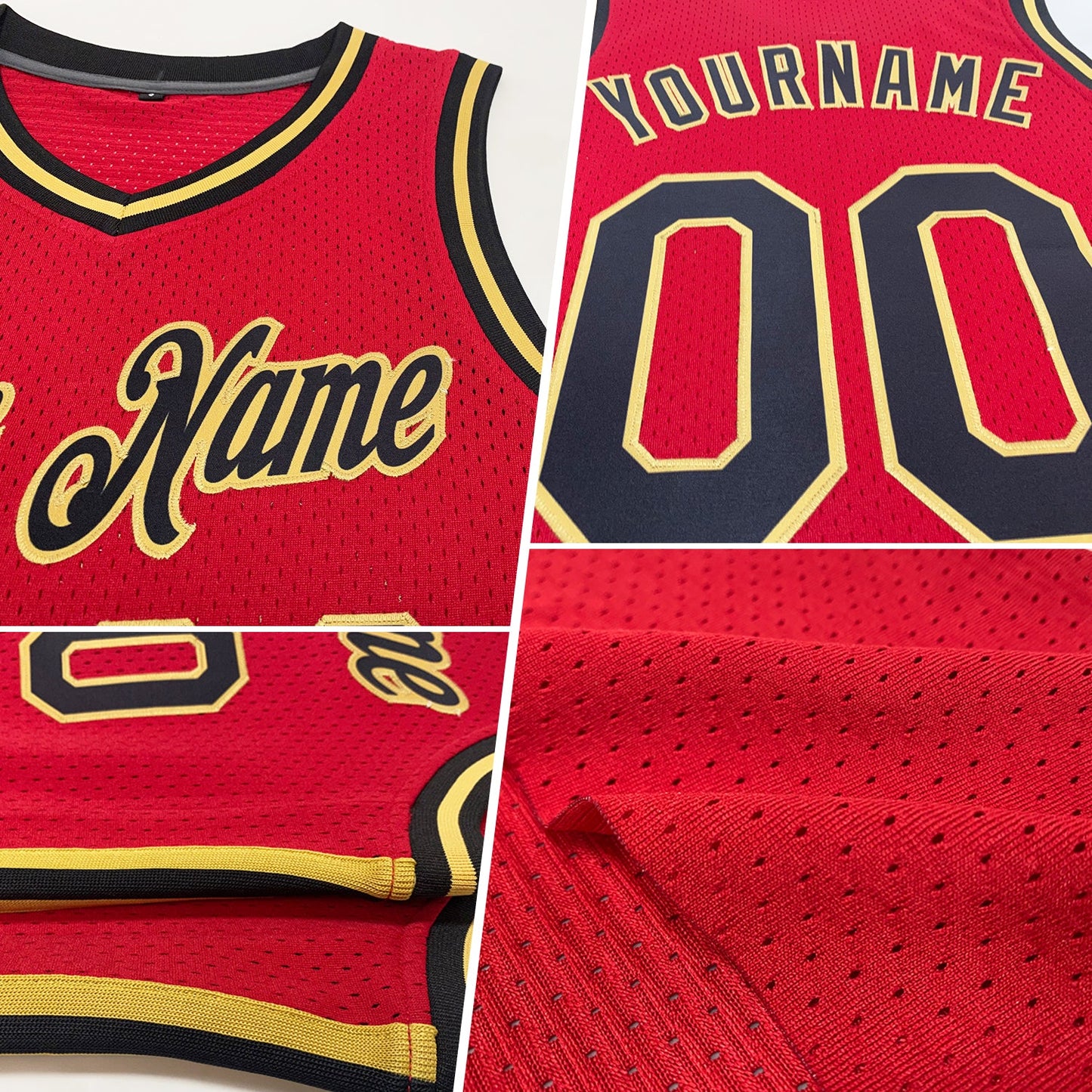 Custom Red Navy-Gold Authentic Throwback Basketball Jersey