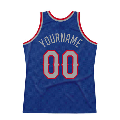 Custom Royal Gray-Red Authentic Throwback Basketball Jersey