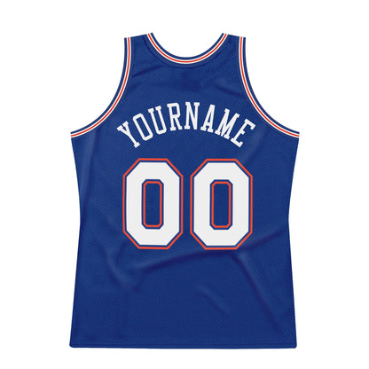 Custom Royal White-Orange Authentic Throwback Basketball Jersey