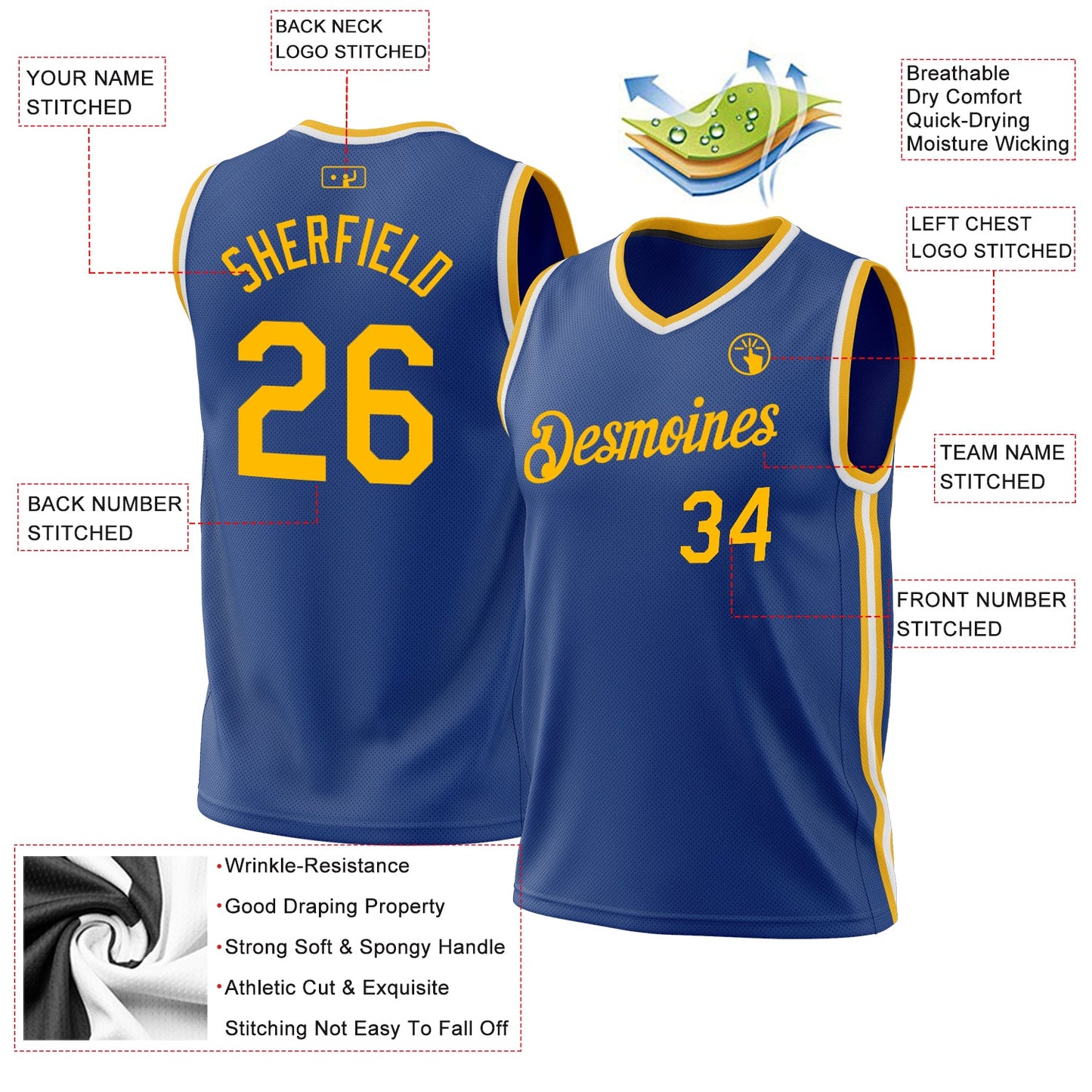 Custom Royal Gold-White Authentic Throwback Basketball Jersey