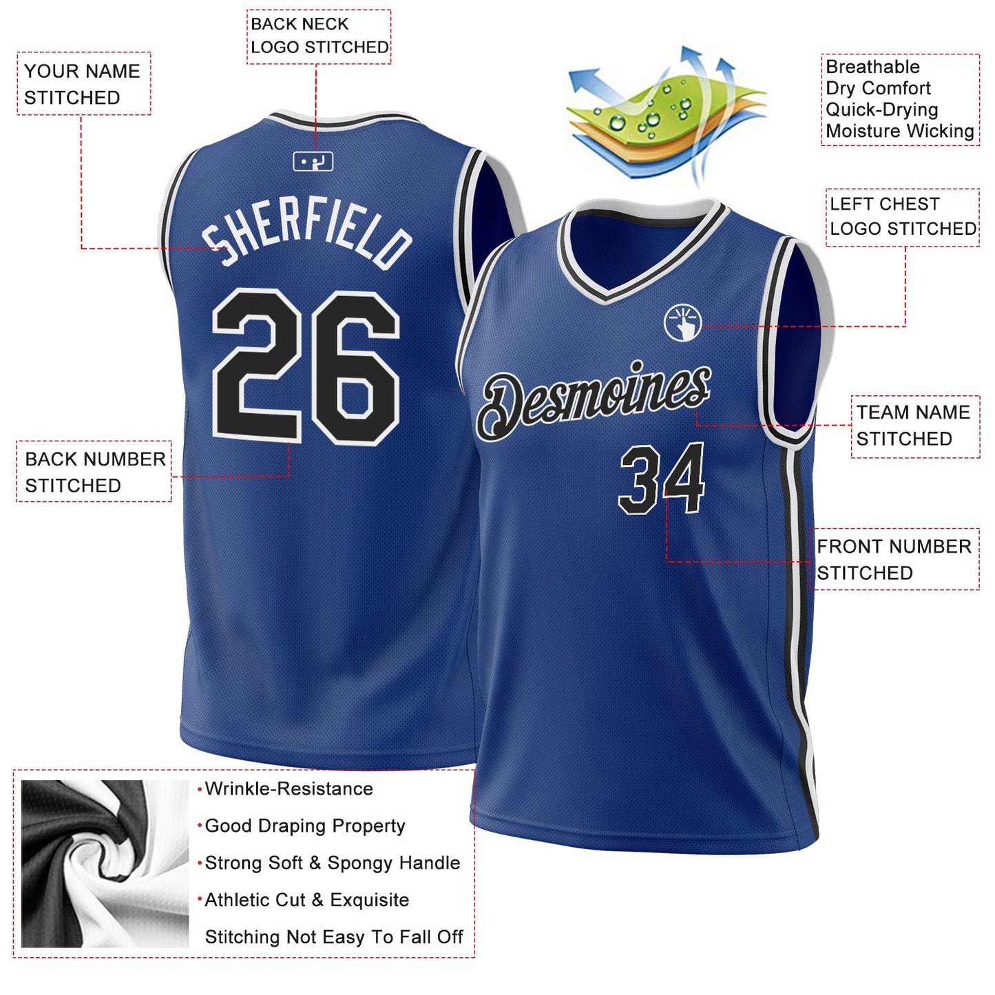 Custom Royal Black-White Authentic Throwback Basketball Jersey