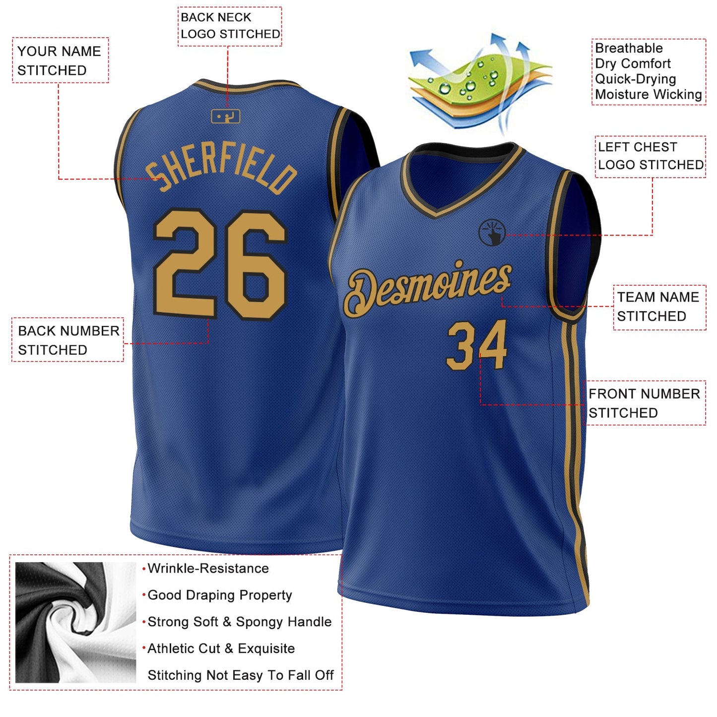 Custom Royal Old Gold-Black Authentic Throwback Basketball Jersey