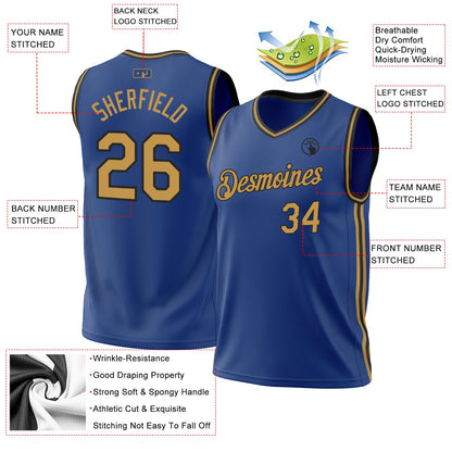 Custom Royal Old Gold-Black Authentic Throwback Basketball Jersey