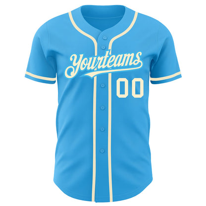 Custom Sky Blue Cream Authentic Baseball Jersey
