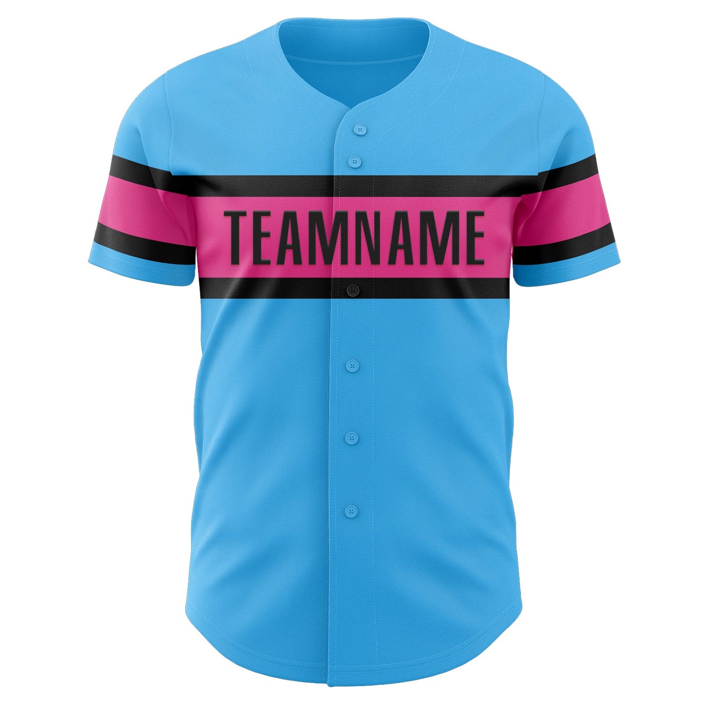 Custom Sky Blue Pink-Black Authentic Baseball Jersey