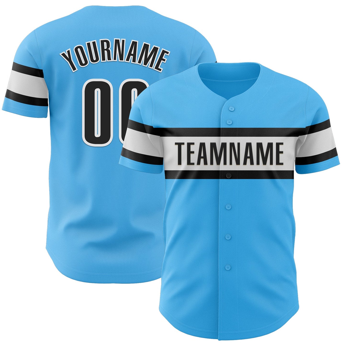 Custom Sky Blue Black-White Authentic Baseball Jersey