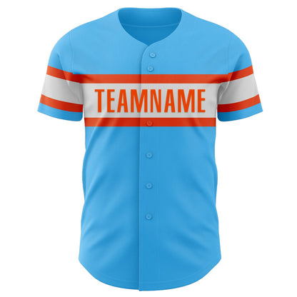 Custom Sky Blue Orange-White Authentic Baseball Jersey