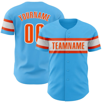 Custom Sky Blue Orange-White Authentic Baseball Jersey