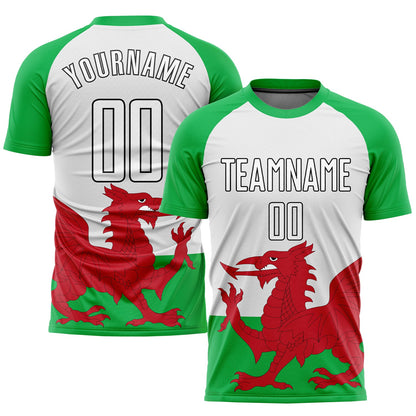 Custom Green White Red-Black Sublimation Welsh Flag Soccer Uniform Jersey