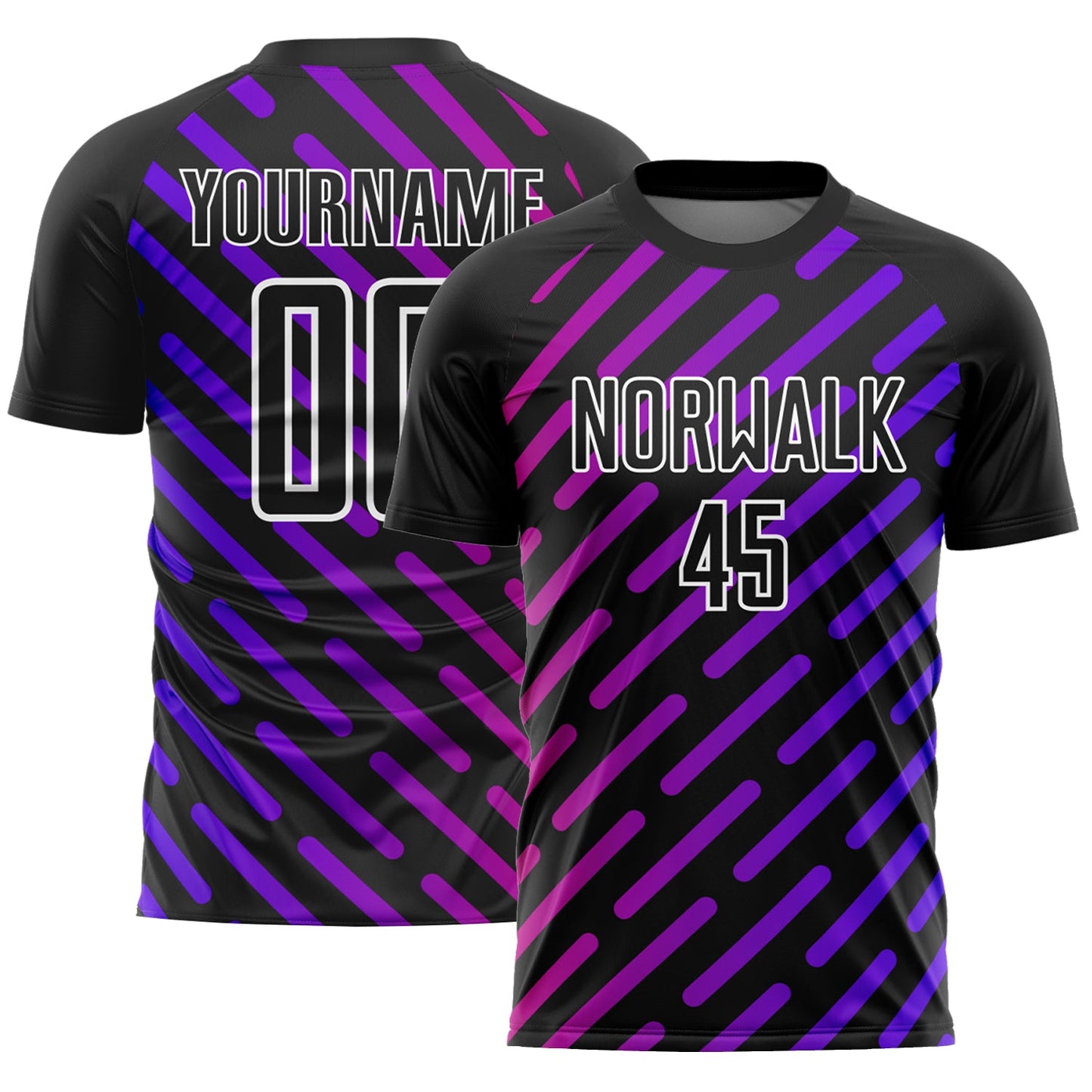 Custom Black Purple-Pink Lines Sublimation Soccer Uniform Jersey