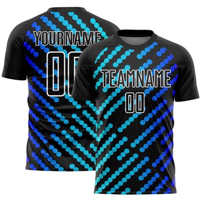 Custom Black Sky Blue-Royal Lines Sublimation Soccer Uniform Jersey