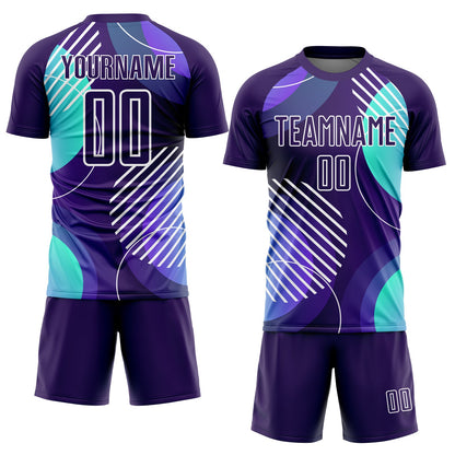 Custom Dark Purple White Geometric Shapes Sublimation Soccer Uniform Jersey