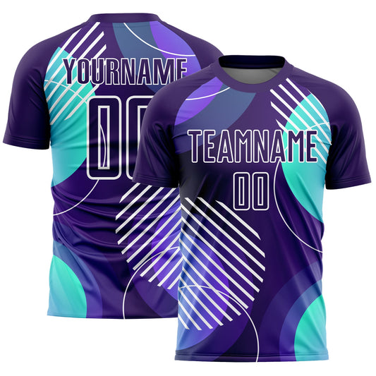 Custom Dark Purple White Geometric Shapes Sublimation Soccer Uniform Jersey