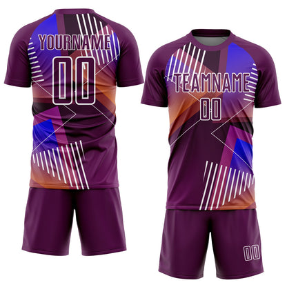 Custom Purple White Geometric Shapes Sublimation Soccer Uniform Jersey