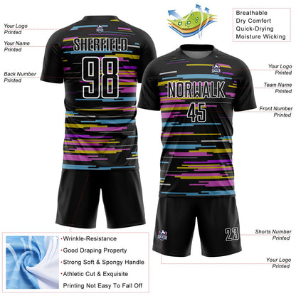 Custom Black White Lines Sublimation Soccer Uniform Jersey