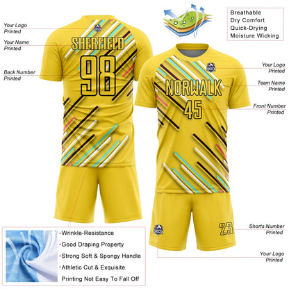 Custom Yellow Black Lines Sublimation Soccer Uniform Jersey