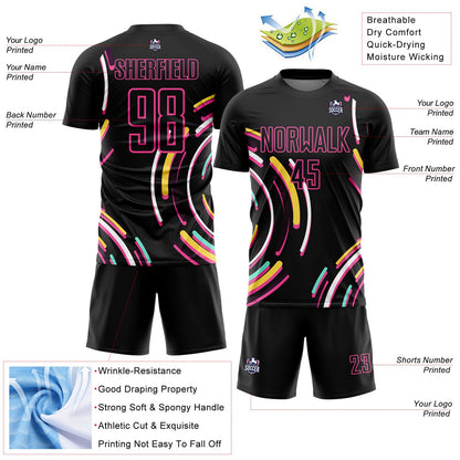 Custom Black Pink Lines Sublimation Soccer Uniform Jersey