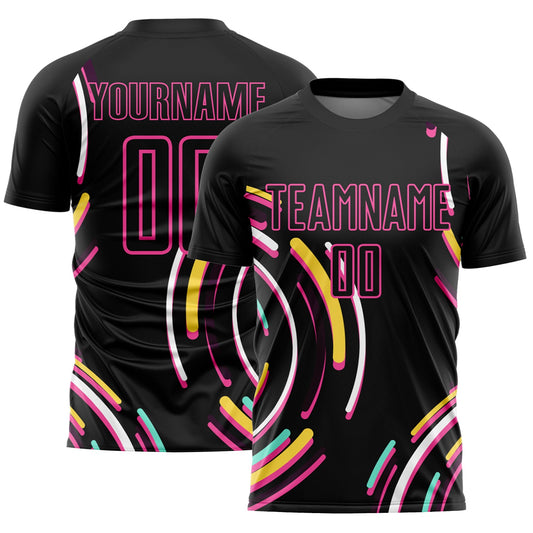 Custom Black Pink Lines Sublimation Soccer Uniform Jersey