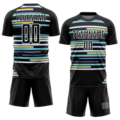 Custom Black White Lines Sublimation Soccer Uniform Jersey