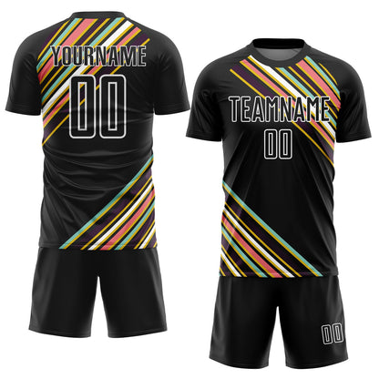 Custom Black White Lines Sublimation Soccer Uniform Jersey