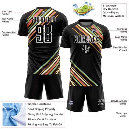 Custom Black White Lines Sublimation Soccer Uniform Jersey