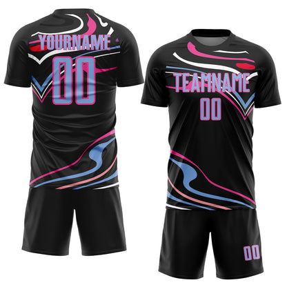 Custom Black Light Blue-Pink Fluid Shapes Sublimation Soccer Uniform Jersey