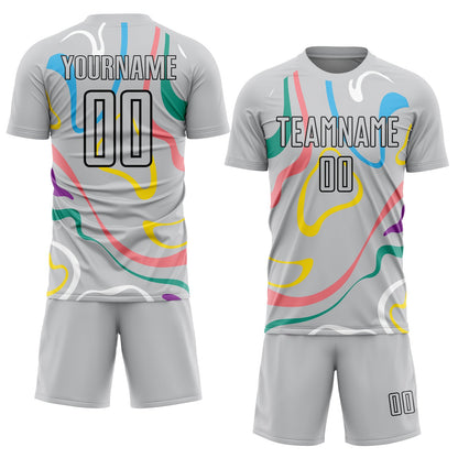 Custom Gray Black Fluid Shapes Sublimation Soccer Uniform Jersey