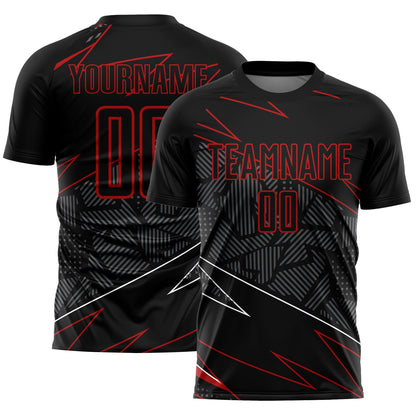 Custom Black Red Lines Sublimation Soccer Uniform Jersey