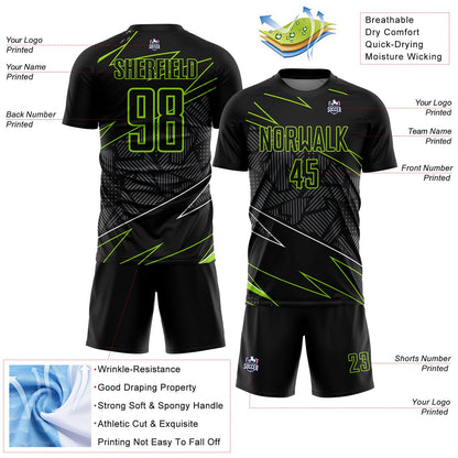 Custom Black Neon Green Lines Sublimation Soccer Uniform Jersey