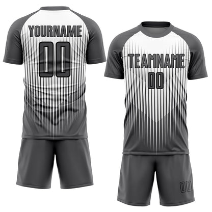 Custom Gray White-Black Lines Sublimation Soccer Uniform Jersey