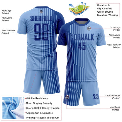 Custom Light Blue Royal Lines Sublimation Soccer Uniform Jersey