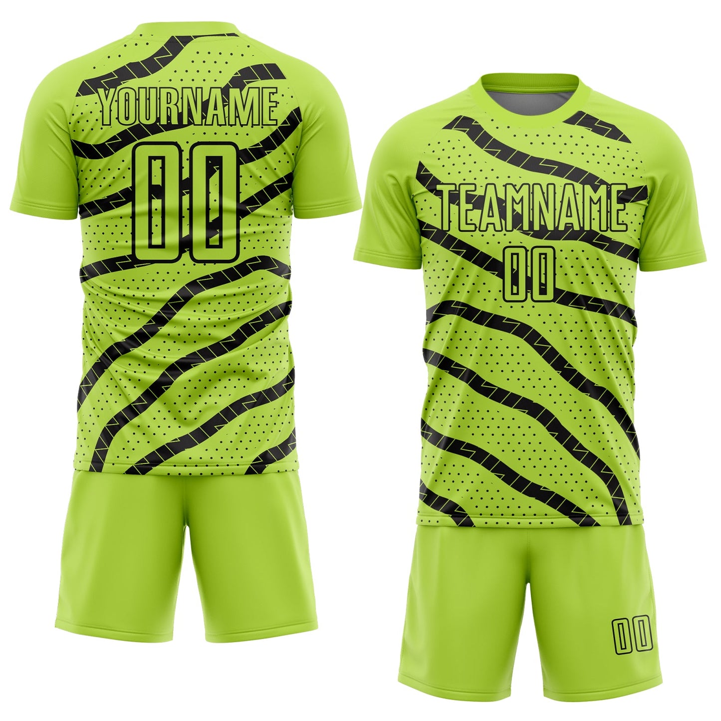 Custom Neon Green Black Lines And Dots Sublimation Soccer Uniform Jersey