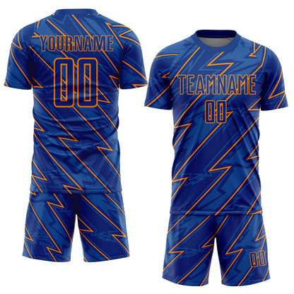 Custom Royal Bay Orange Lightning Sublimation Soccer Uniform Jersey