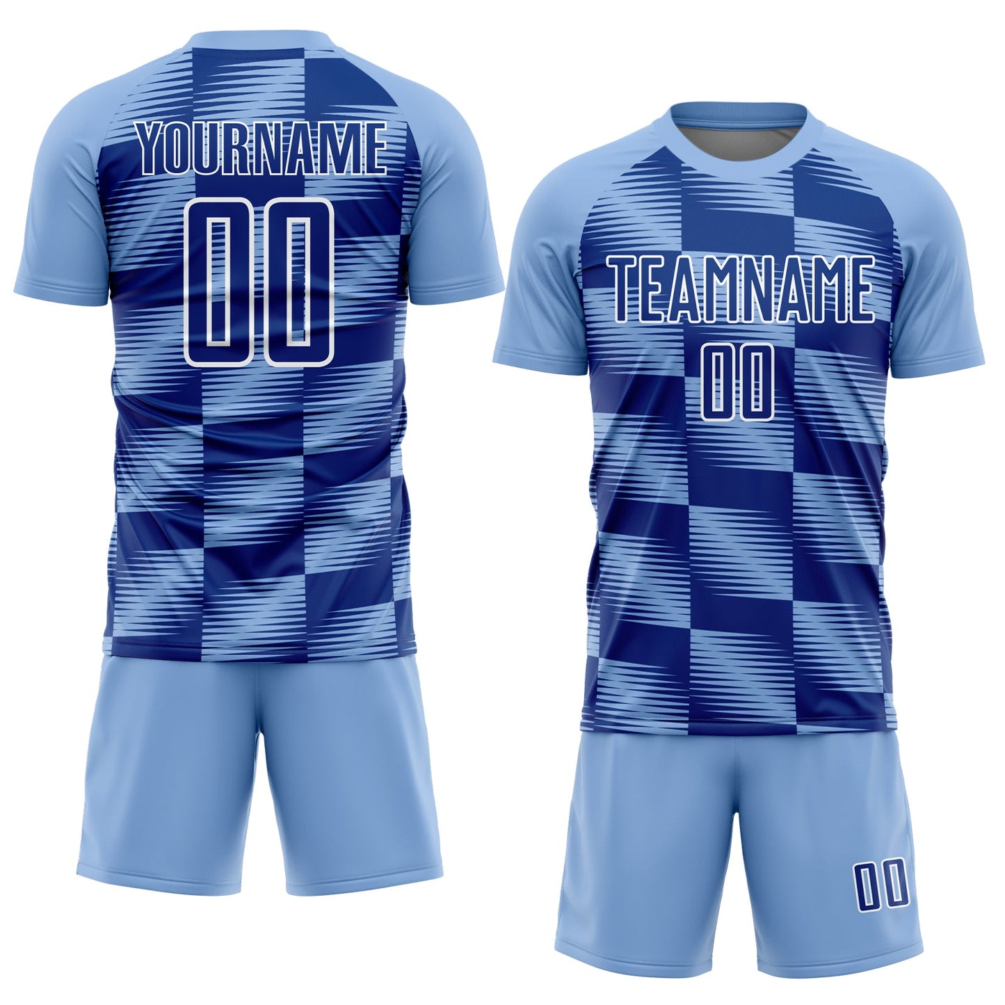 Custom Light Blue Royal-White Lines Sublimation Soccer Uniform Jersey