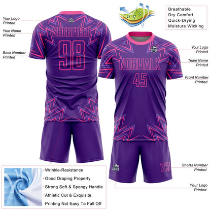 Custom Purple Pink Geometric Shapes Sublimation Soccer Uniform Jersey