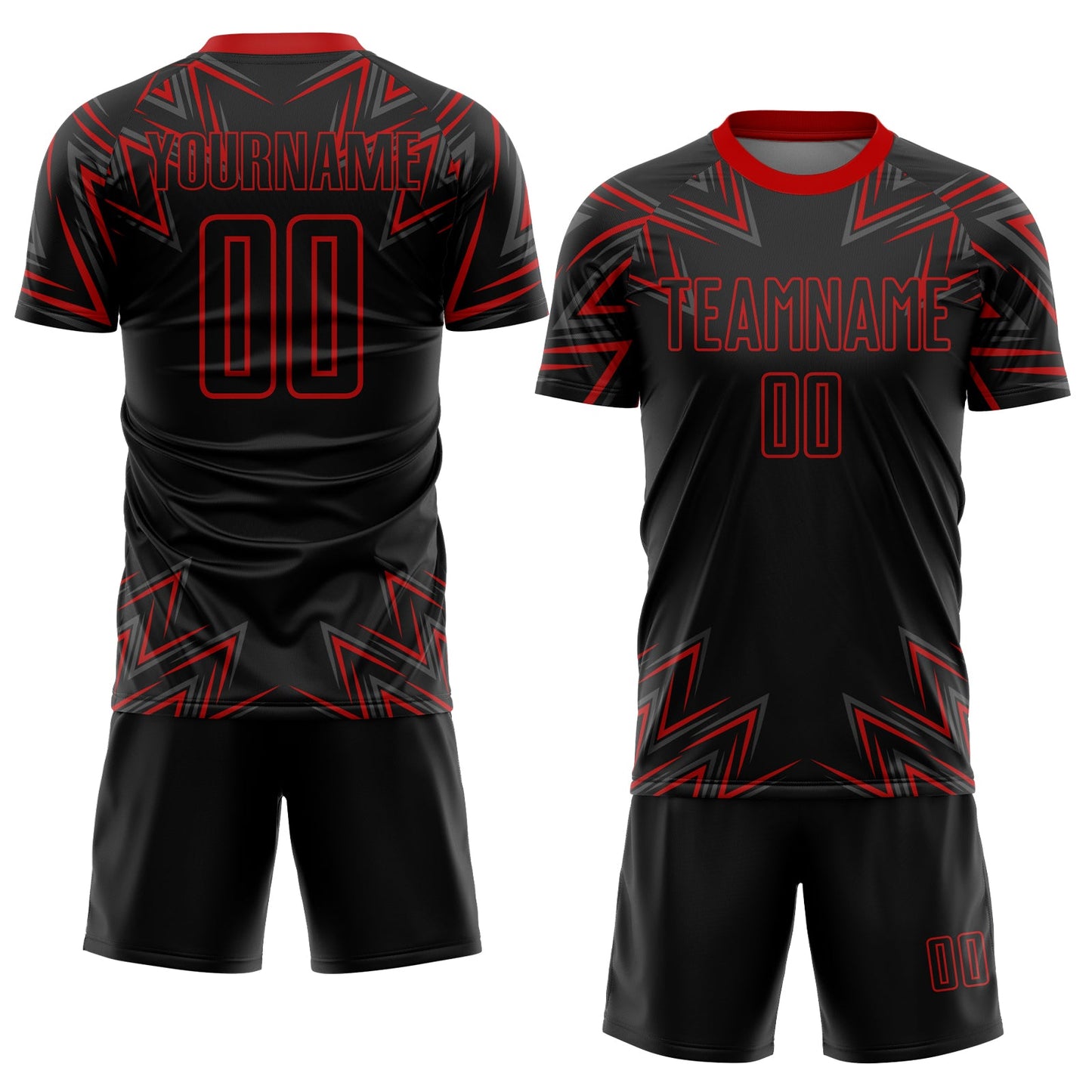 Custom Black Red Geometric Shapes Sublimation Soccer Uniform Jersey