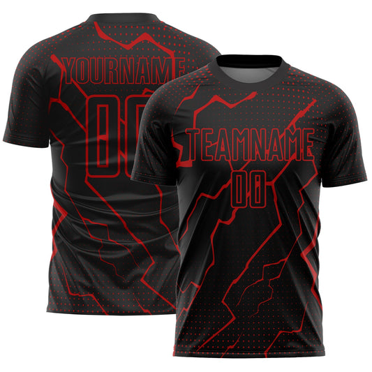 Custom Black Red Lightning Sublimation Soccer Uniform Jersey