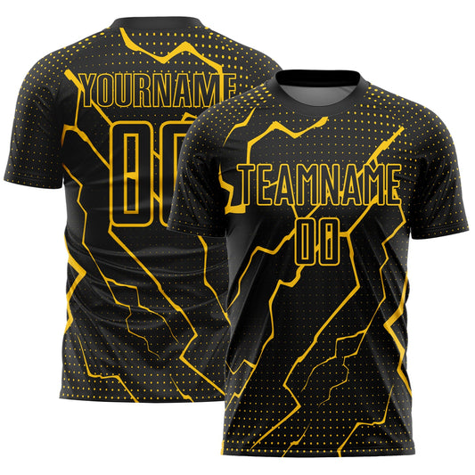 Custom Black Yellow Lightning Sublimation Soccer Uniform Jersey