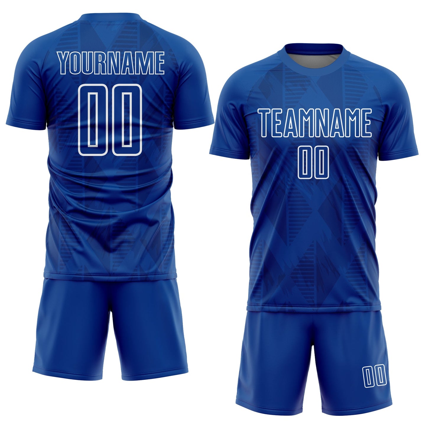 Custom Royal White Geometric Shapes Sublimation Soccer Uniform Jersey