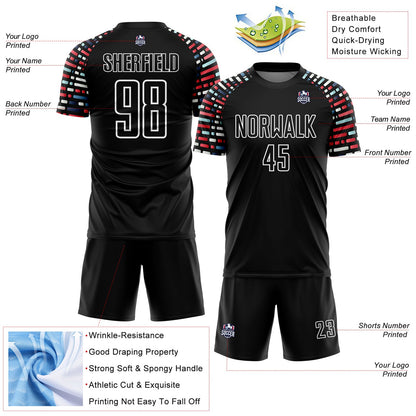 Custom Black White Geometric Shapes Sublimation Soccer Uniform Jersey