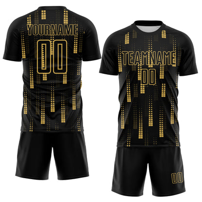 Custom Black Old Gold Geometric Shapes Sublimation Soccer Uniform Jersey